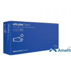 Рукавички нітрилові Nitrylex PF Protect Basic, блакитні, розмір «L» (Mercator Medical), 50 пар/пак.